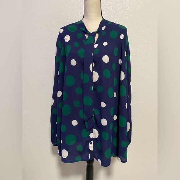 Ro & De Polka Dot Tie Neck Button Front Blouse - Picture 2 of 10